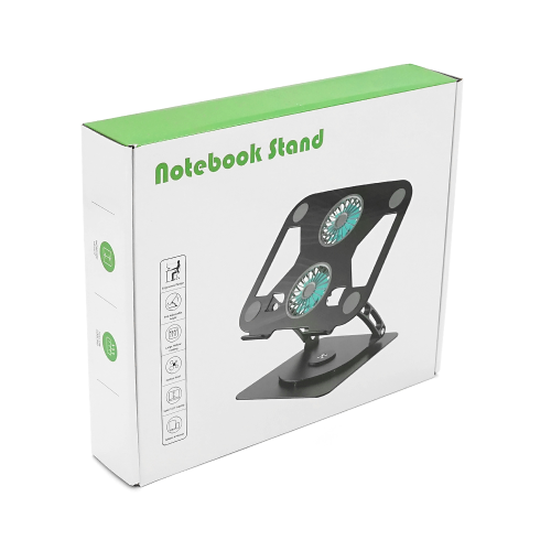 Підставка під ноутбук / планшет T672-B складана, до 15', алюміній, колір срібло, 2 вентилятори, живлення Type-C, 240*290*55 мм, 1,9 кг