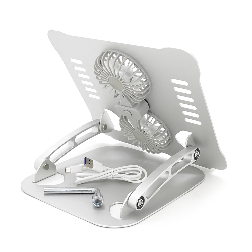 Підставка під ноутбук / планшет V4.0 складана, до 15', алюміній, колір срібло, 2 вентилятори, живлення Type-C, 260*240*55 мм, 0,930 кг