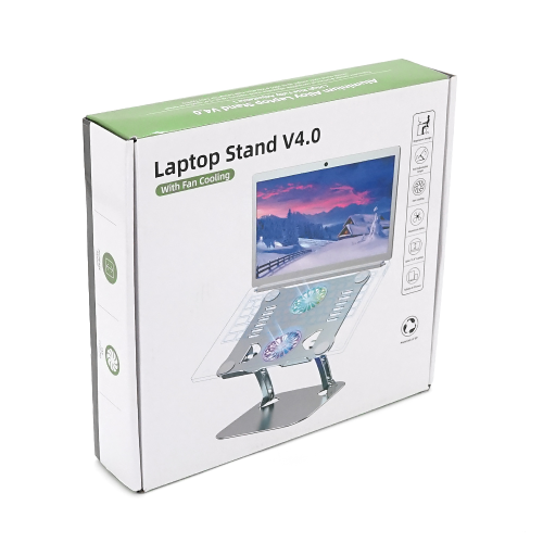 Підставка під ноутбук / планшет V4.0 складана, до 15', алюміній, колір срібло, 2 вентилятори, живлення Type-C, 260*240*55 мм, 0,930 кг