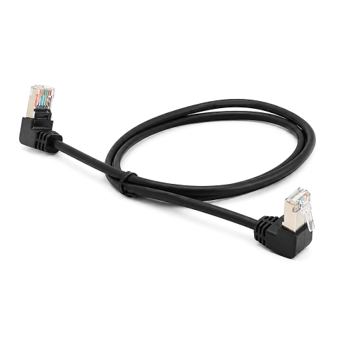 Патч-корд литий FTP, RJ45(кутовий / кутовий), екранований, FTP5e 0.93m, patch D=4.9mm AWG26 2x90&amp;deg; CU, DC 2-12V, чорний, Q200