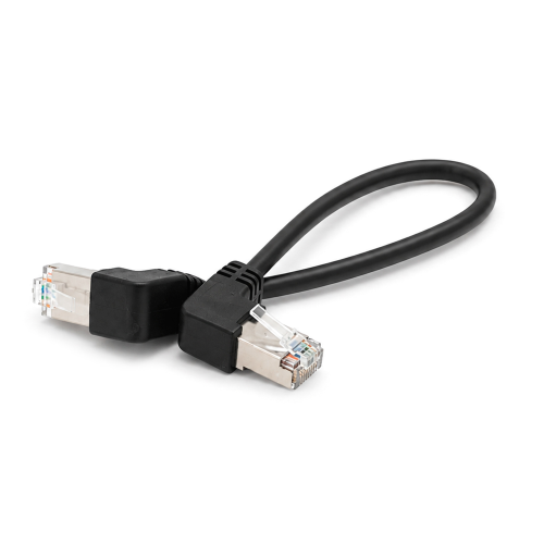 Патч-корд литий FTP, RJ45(кутовий / кутовий), екранований, FTP5e 0.29m, patch D=4.9mm AWG26 2x90&amp;deg; CU, DC 2-12 V, чорний, Q200