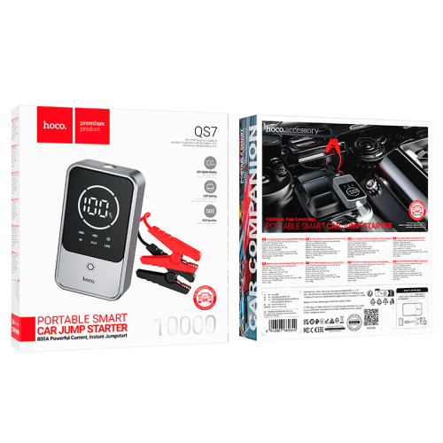 Пусковий прилад для акумулятора автомобіля HOCO QS7, Power Bank 10000mAh, 2xUSB+ Type-C, корпус пластик, Box