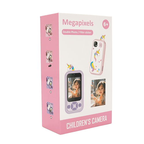 Дитячий фотоапарат H01 Фіолетовий єдиноріг, 2 камери, MP3-плеєр, інтегровані ігри, екран сенсорний IPS 2,4-дюйма, Type-C, Purple, BOX