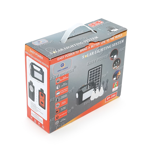 Переносний ліхтар EP-392 + Solar, Функції: PowerBank, АКБ 6V / 4000mAh, 3 виносні лампочки 3W, 175х65х125мм, Black, Box
