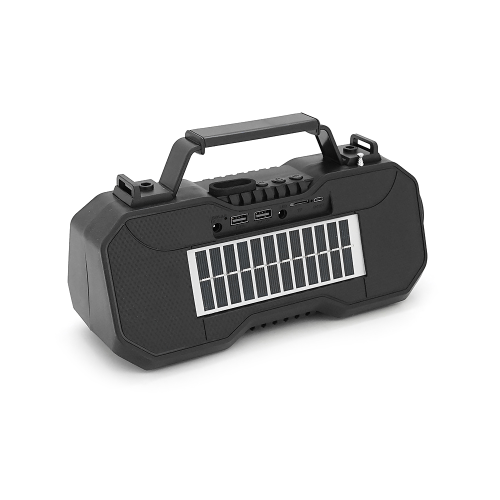 Переносний ліхтар EP-519 + Solar, Функції: PowerBank, FM радіо, USB / TF, Bluetooth, АКБ 1800mAh, 1 виносна лампочка 1W, 244x193x50мм, Black, Box