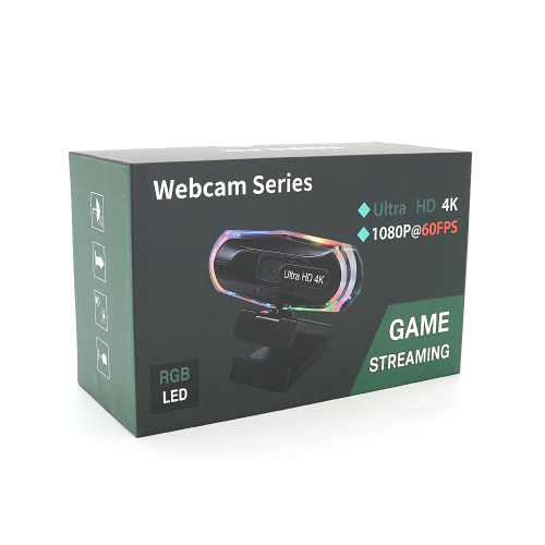 Вебкамера з гарнітурою 8821, 1080P 60fps / 2K 30fps з RGB LED підсвічуванням, пласт. корпус, Black, BOX