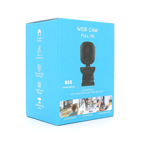 Вебкамера з мікрофоном B05, 1080p 30fps, пласт. корпус, Black, BOX