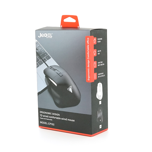 Миша провідна JEDEL CP102, 1200 / 1800 / 2400 / 3600DPI, кабель 1,5 м. 127x83x63 мм. 135 гр. White. Box