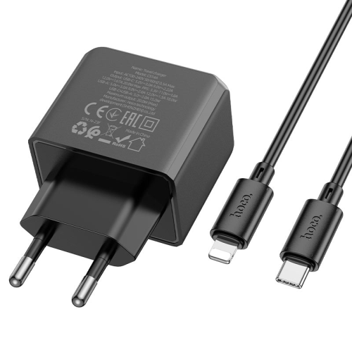 Набір СЗУ HOCO CS14A + кабель Lighting, 1xUSB+1xUSB-C, PD20W+QC3.0, кабель 1м, Black, Box