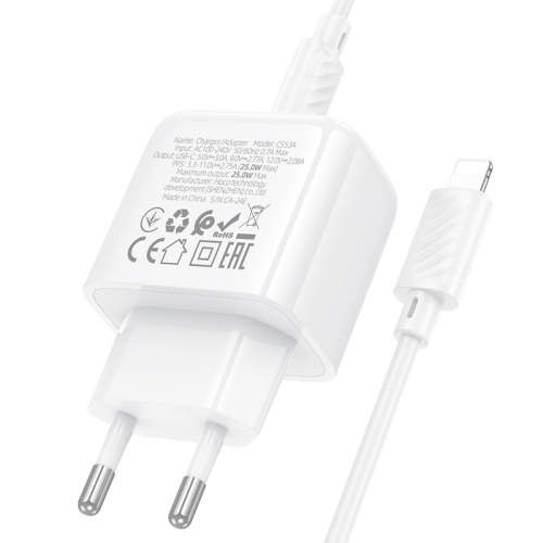 Набір СЗУ HOCO CS53A+ кабель Туре-С / Lighting, 1xUSB-C, PD25W, White, Box