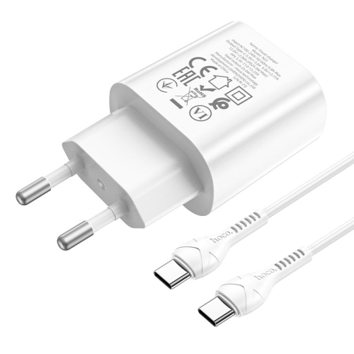 Набір СЗУ HOCO N22+кабель Type-C / Type-C, 1xUSB-C, PD25W, White, Box