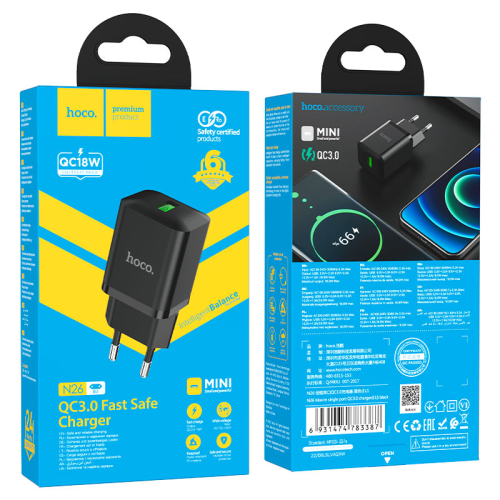 СЗУ HOCO N26, 1xUSB, QC3.0, Black, Box