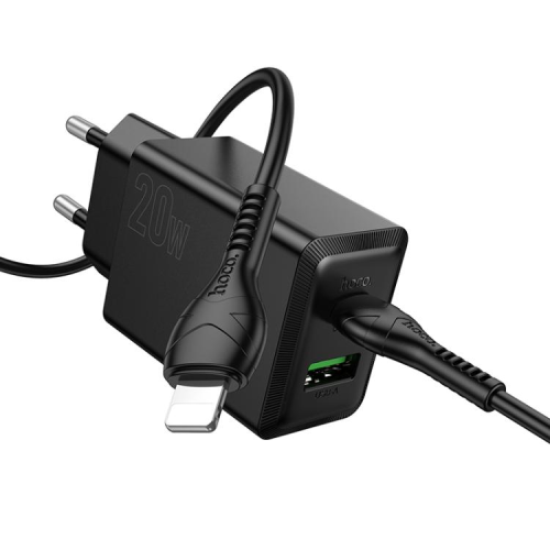 Набір СЗУ HOCO N69 + Type-C / Lighting кабель, 1xUSB+1xUSB-C, PD20W+QC3.0, кабель 1м, Black, Box