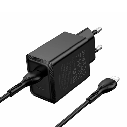 Набір СЗУ HOCO N70 + Type-C / Lighting кабель, 1xUSB+1xUSB-C, PD30W+QC3.0, кабель 1м, Black, Box