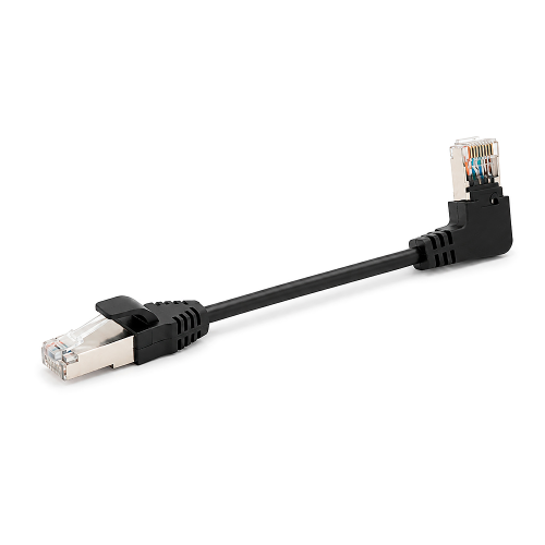 Патч-корд литий FTP, RJ45(прямий / кутовий), екранований, FTP5e 0.125m, patch D=4.9mm AWG28 1x90&amp;deg; CU, чорний, Q200
