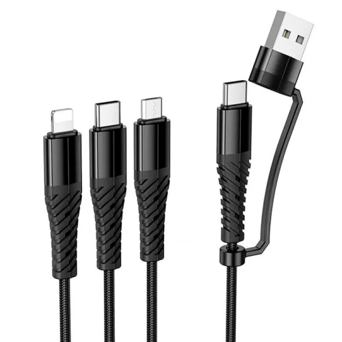 Кабель HOCO X123 USB-1 3 in 1 Micro / Iphone / Type-C, 2A, довжина 1м, Black, Box