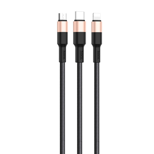 Кабель HOCO X26 USB-1 3 in 1 Micro / Iphone / Type-C, 2A, довжина 1м, Black / Gold, Box