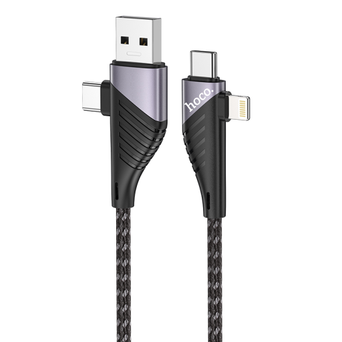 Кабель HOCO U95 4 in 1 USB + Type-C / Iphone + Type-C, 2A, довжина 1.2м, Black, Box