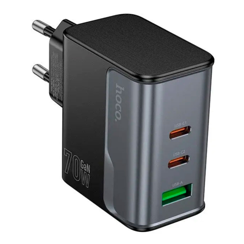 СЗУ 110-240V HOCO CS75A 2USB-C+1xUSB, PD70W+QC 3.0, Black, Blister