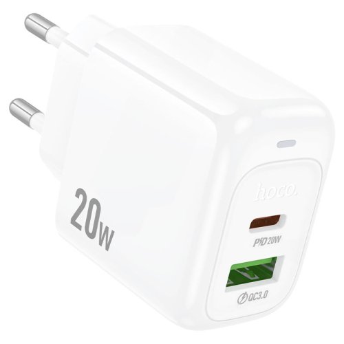 Набір СЗУ HOCO CS54A+ кабель Type-C / Type-C, 1xUSB+1xUSB-C, PD20W+QC3.0, кабель 1м, White, Box