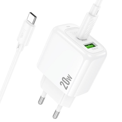 Набір СЗУ HOCO CS54A+ кабель Type-C / Type-C, 1xUSB+1xUSB-C, PD20W+QC3.0, кабель 1м, White, Box