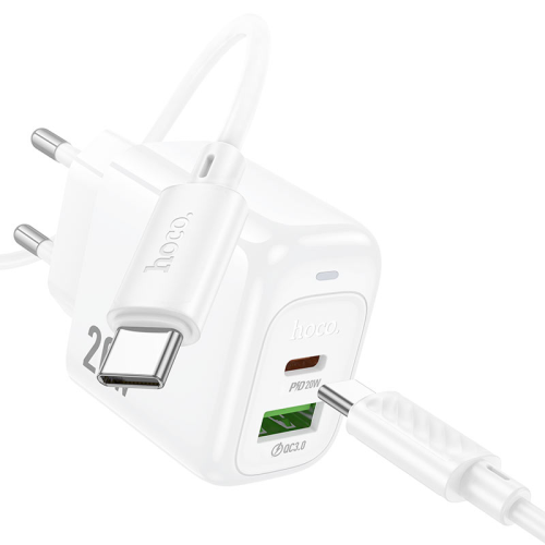 Набір СЗУ HOCO CS54A+ кабель Type-C / Type-C, 1xUSB+1xUSB-C, PD20W+QC3.0, кабель 1м, White, Box
