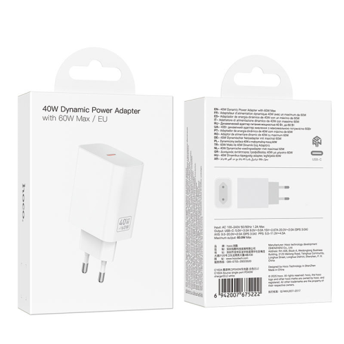 СЗУ 110-240V HOCO C162A 1xUSB-C, PD40W, White, Blister