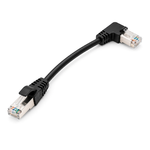 Патч-корд литий FTP, RJ45(прямий / кутовий), екранований, FTP5e 0.132m, patch D=4.9mm AWG28 1x90&amp;deg; CU, DC 2-12 V, чорний, Q200