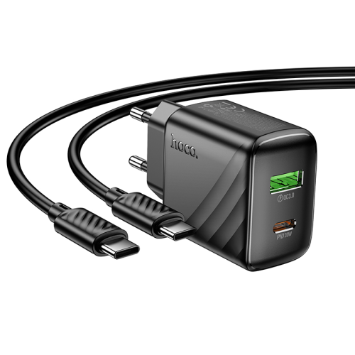 Набір СЗУ HOCO CS25A + кабель Type-C / Type-C, 1xUSB+1xUSB-C, PD20W+QC3.0, кабель 1м, Black, Box