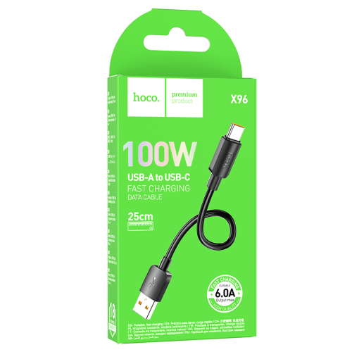 Кабель Hoco X96, USB-Type-C, 100W, Black, довжина 0.25м, BOX