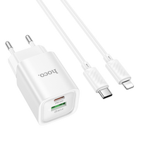 Набір СЗУ HOCO C149A + Type-C / Lighting кабель, 1xUSB+1xUSB-C, PD30W+QC3.0, кабель 1м, White, Box