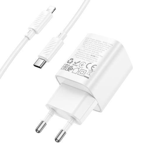 Набір СЗУ HOCO C149A + Type-C / Lighting кабель, 1xUSB+1xUSB-C, PD30W+QC3.0, кабель 1м, White, Box
