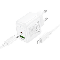 Набір СЗУ HOCO CS55A + Type-C / Lighting кабель, 1xUSB+1xUSB-C, PD30W+QC3.0, кабель 1м, White, Box