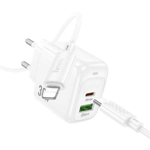 Набір СЗУ HOCO CS55A + Type-C / Lighting кабель, 1xUSB+1xUSB-C, PD30W+QC3.0, кабель 1м, White, Box