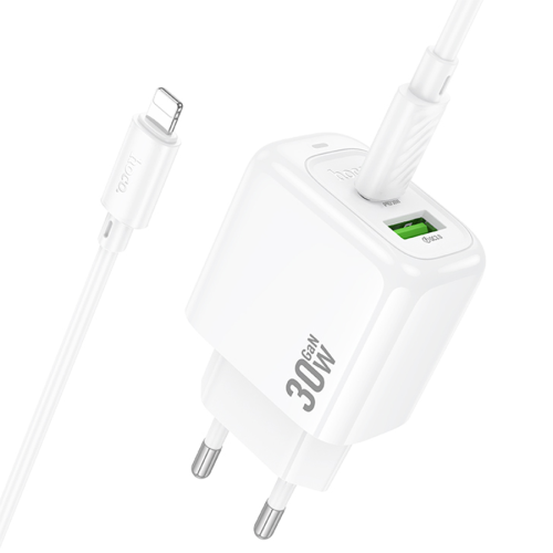 Набір СЗУ HOCO CS55A + Type-C / Lighting кабель, 1xUSB+1xUSB-C, PD30W+QC3.0, кабель 1м, White, Box