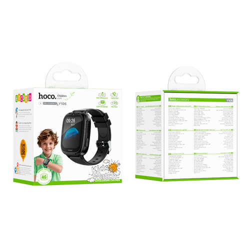 Дитячий смарт годинник Hoco Y106, 4G, GPS, Wi-Fi, HD камера, 1.83&amp;quot; HD-дисплей, дзвінки, відеодзвінки, голосові повідомлення, Black, Box