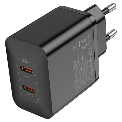 СЗУ HOCO N35, 2xUSB-C, PD45W, Black, Box