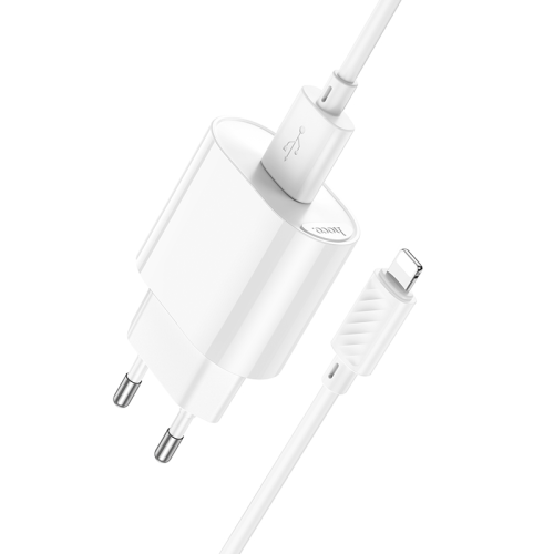 Набір СЗУ 110-240V HOCO C109A 1xUSB+ кабель Lighting, 2.1A, кабель 1м, White, Bliste