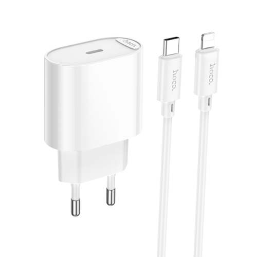 Набір СЗУ 110-240V HOCO C109A 1xUSB-C+ кабель Lighting, PD20W, кабель 1м, White, Blister