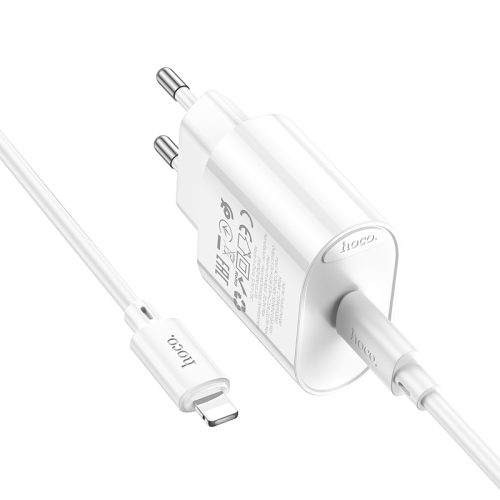 Набір СЗУ 110-240V HOCO C109A 1xUSB-C+ кабель Lighting, PD20W, кабель 1м, White, Blister