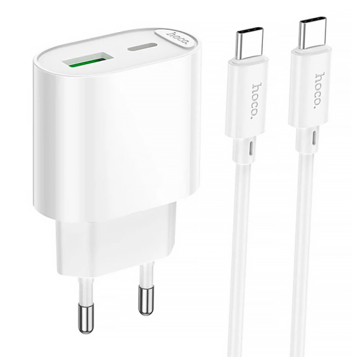 Набір СЗУ HOCO C109A + кабель Type-C / Type-C, 1xUSB+1xUSB-C, PD20W+QC3.0, кабель 1м, White, Box