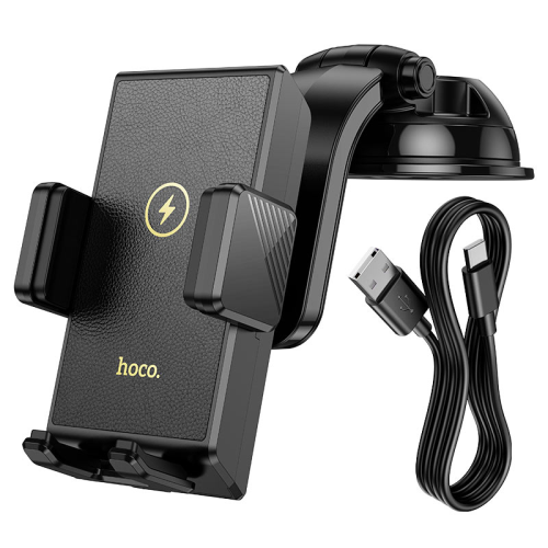 Автотримач HOCO HW22+ Wireless Charging 15W, кріплення на торпеду, затискач 50-90мм, Black, Box