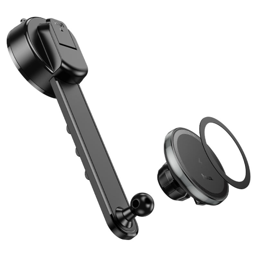 Автоутримувач HOCO HW25+ Wireless Charging 15W, кріплення на торпеду, затискач 50-90мм, Black, Box