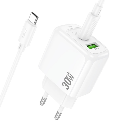 Набір СЗУ HOCO CS55A + кабель Type-C / Type-C 1xUSB+1xUSB-C, PD30W+QC3.0, кабель 1м, White, Box