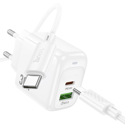 Набір СЗУ HOCO CS55A + кабель Type-C / Type-C 1xUSB+1xUSB-C, PD30W+QC3.0, кабель 1м, White, Box