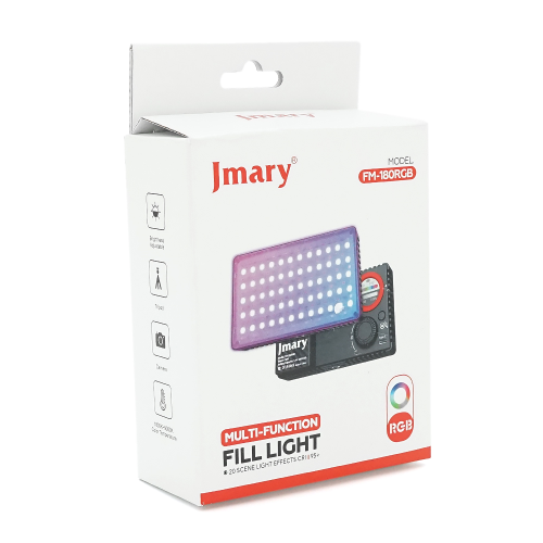 Накамерний надпотужний відеосвітло Jmary FM-180RGB, 20 Вт, RGB, CRI 95+1800-9000К, вбудований аккум 3300mAh, 128x78x26мм, Box