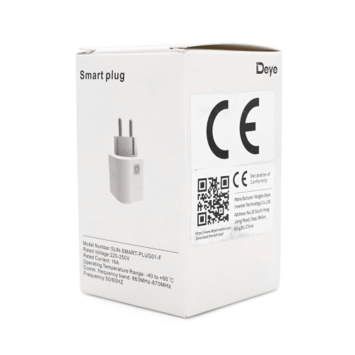 Розумна розетка Deye SUN-SMART-PLUG01-F (протокол LoRa), 230V, 16A, 51,2&amp;times;51,2&amp;times;64мм