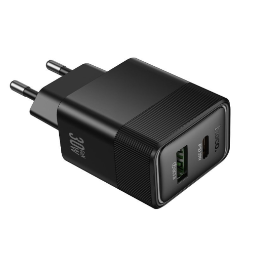СЗУ 110-240V HOCO CS112A USB-C+USB, 30W, Black, Box
