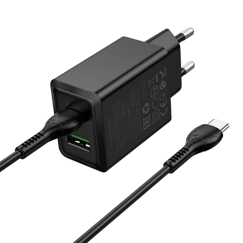 Набір СЗУ HOCO N71 + кабель Type-C / Type-C 1xUSB+1xUSB-C, PD30W+QC3.0, кабель 1м, Black, Box