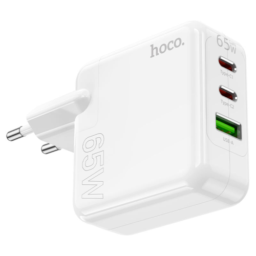 СЗУ HOCO C115A 110-240V, PD65W+Q3.0, USB+2*Type-C, White, Box
